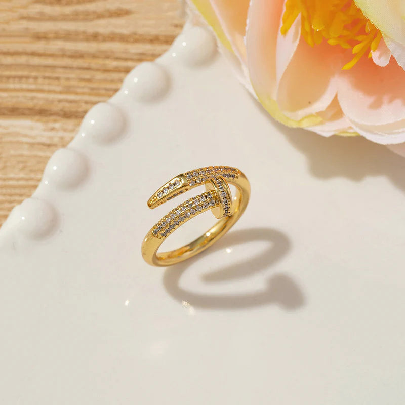 Nail Shaped AD Studded Adjustable Ring