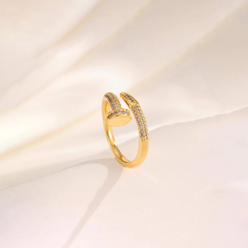 Nail Shaped AD Studded Adjustable Ring