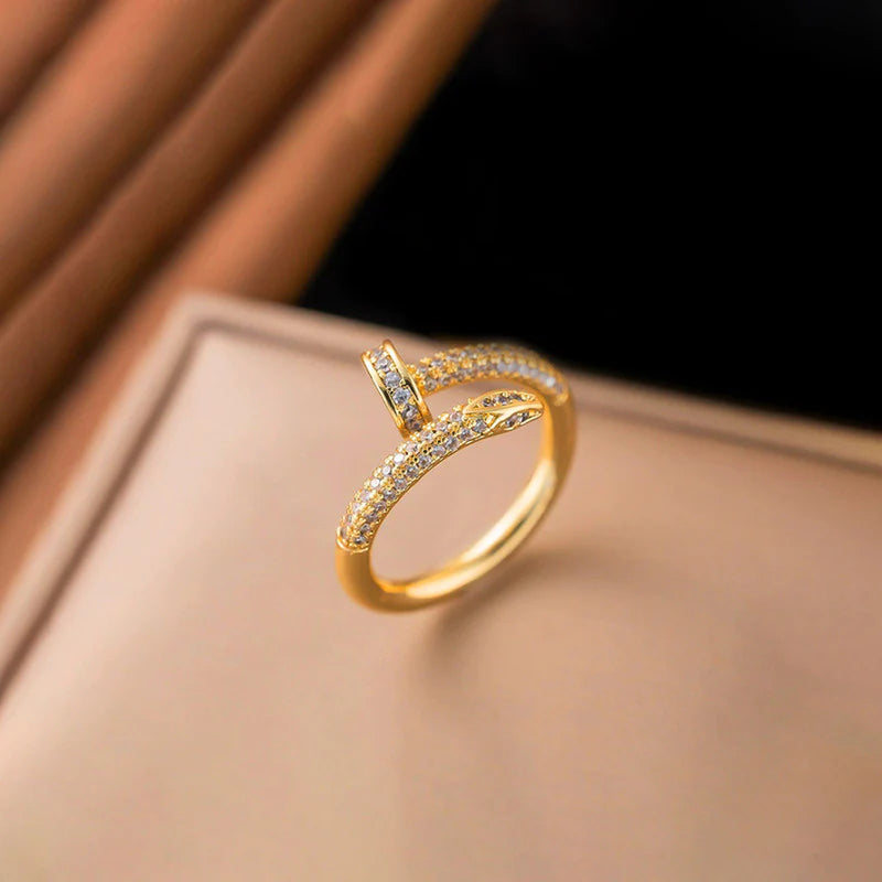 Nail Shaped AD Studded Adjustable Ring