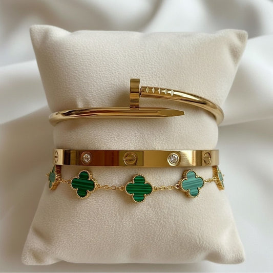 Bracelet Stack with Green Clover