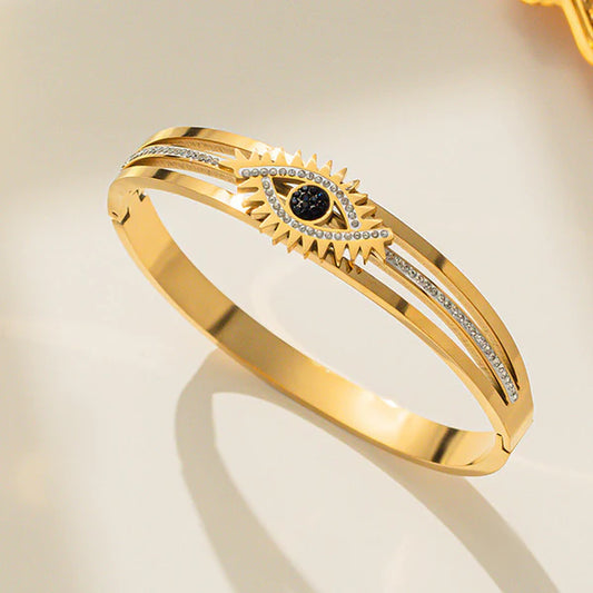 Gold Plated American Diamond Studded Evil Eye Anti-Tarnish Bracelet For Women