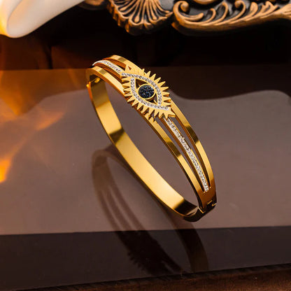 Gold Plated American Diamond Studded Evil Eye Anti-Tarnish Bracelet For Women