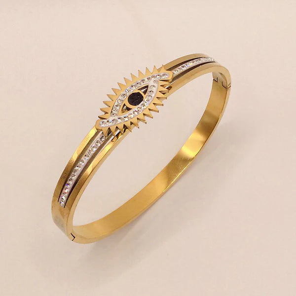 Gold Plated American Diamond Studded Evil Eye Anti-Tarnish Bracelet For Women