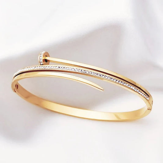 Gold Plated American Diamond Studded Nail Anti-Tarnish Bracelet For Women