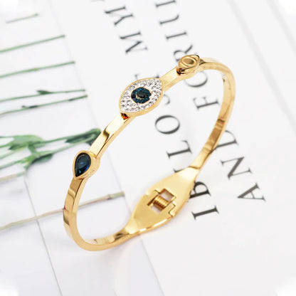 Gold-Plated American Diamond Evil Eye Bangle-Style Anti-Tarnish Bracelet For Women